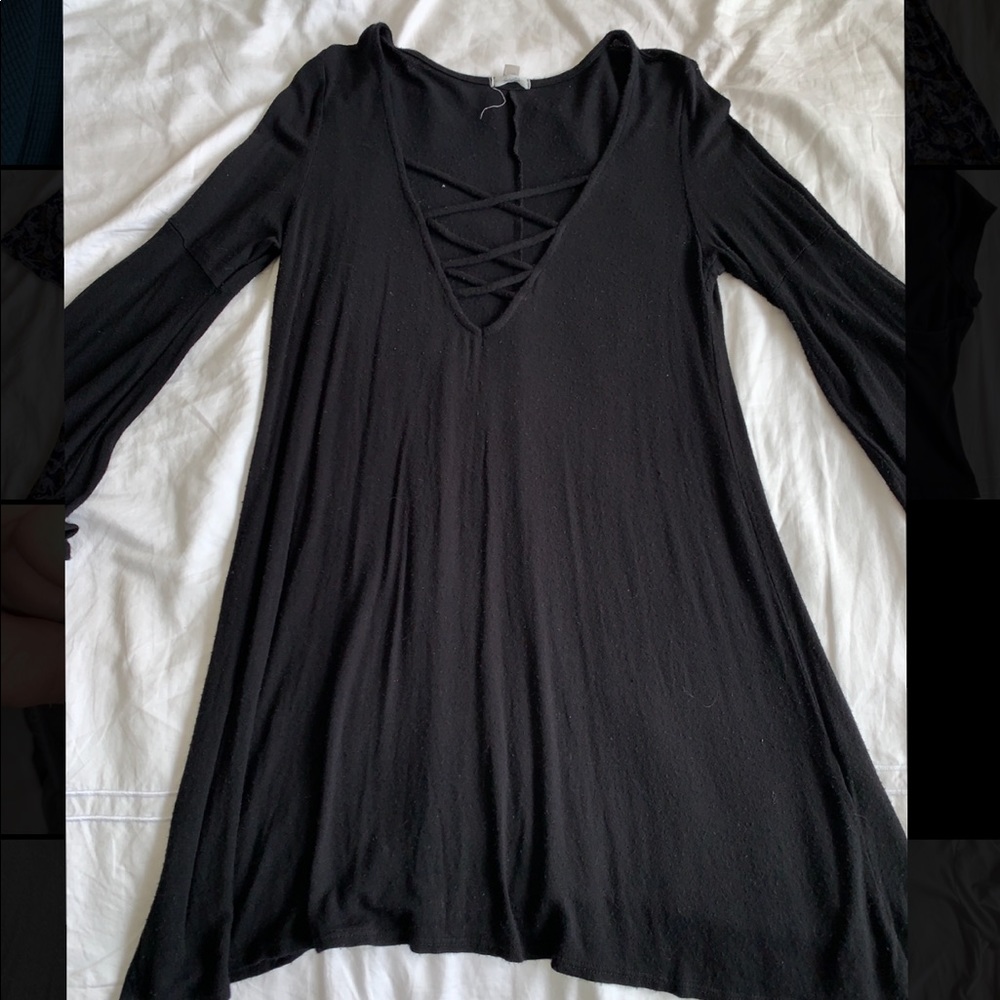 Bell Sleeve Black Urban Outfitters V-Neck Blouse